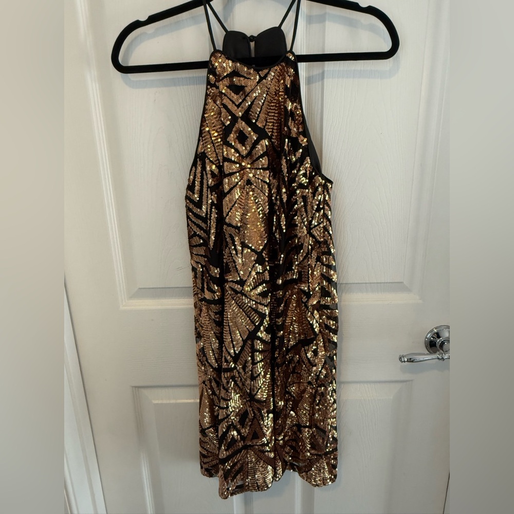 NWOT Everly black Sequin mini NYE shift halter neck party dress size smalll